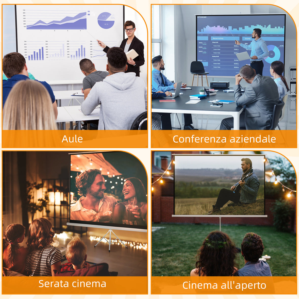 easycomfort easycomfort telo proiettore da 120 formato 43 in tessuto a rete plastica e metallo con treppiedi 244x183 cm bianco