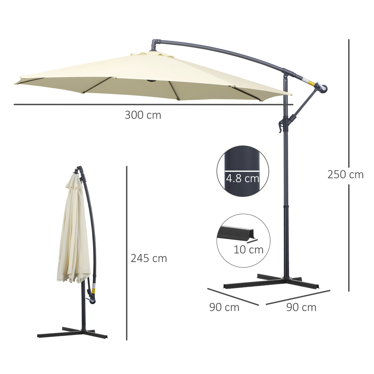 easycomfort easycomfort ombrellone parasole decentrato da giardino da spiaggia ferro 3m beige