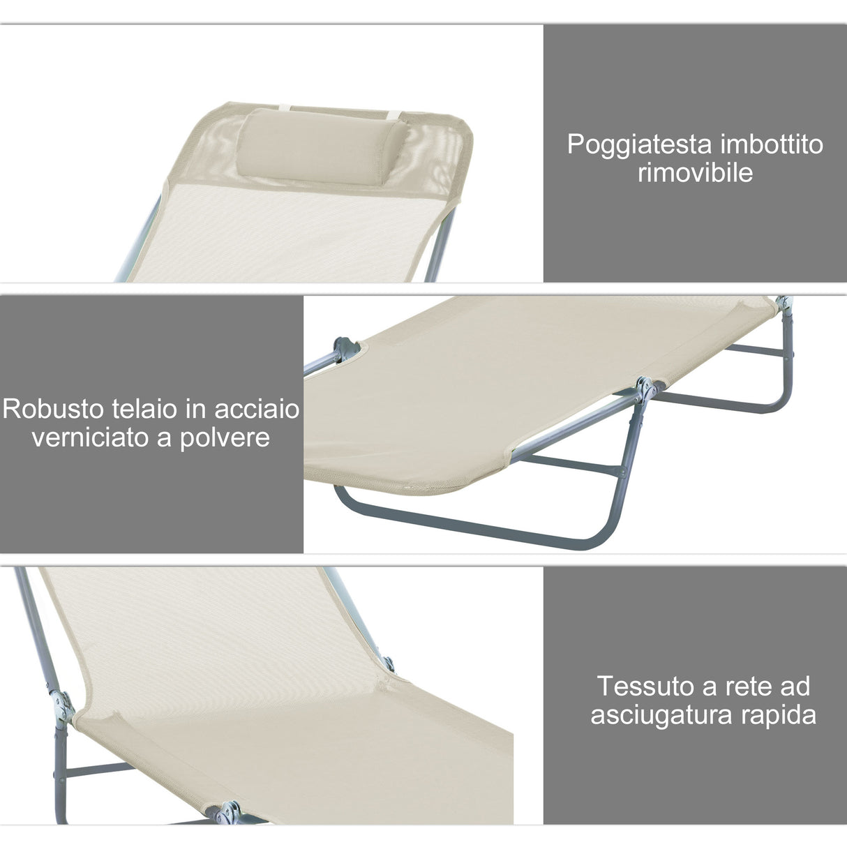 easycomfort easycomfort sdraio pieghevole reclinabile con cuscino da giardino spiaggia beige