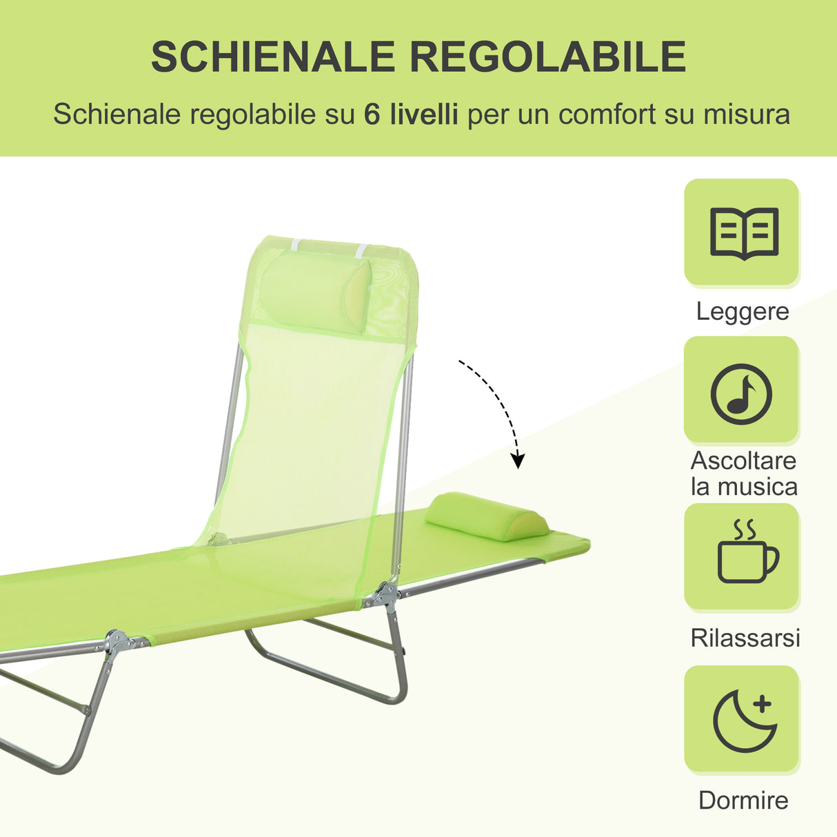 easycomfort easycomfort sdraio pieghevole reclinabile con cuscino da giardino spiaggia verde chiaro