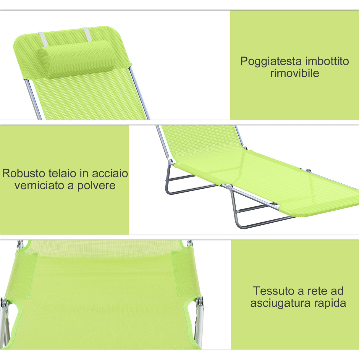 easycomfort easycomfort sdraio pieghevole reclinabile con cuscino da giardino spiaggia verde chiaro