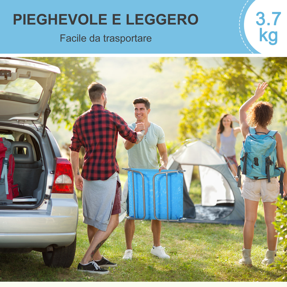 easycomfort lettino prendisole pieghevole con schienale reclinabile e cuscino 182x56x24.5cm