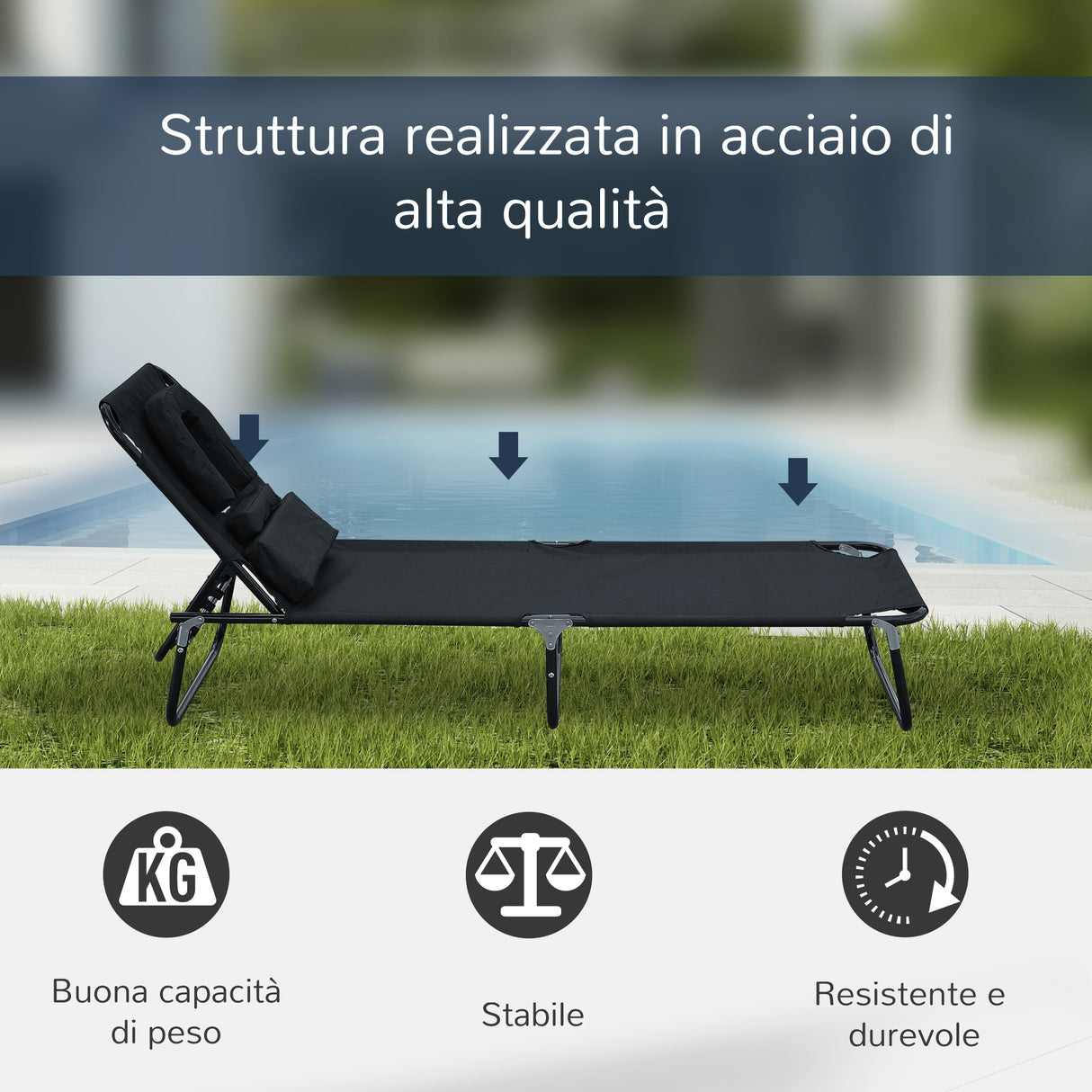 easycomfort easycomfort lettino prendisole sdraio da giardino pieghevole reclinabile con cuscino nero