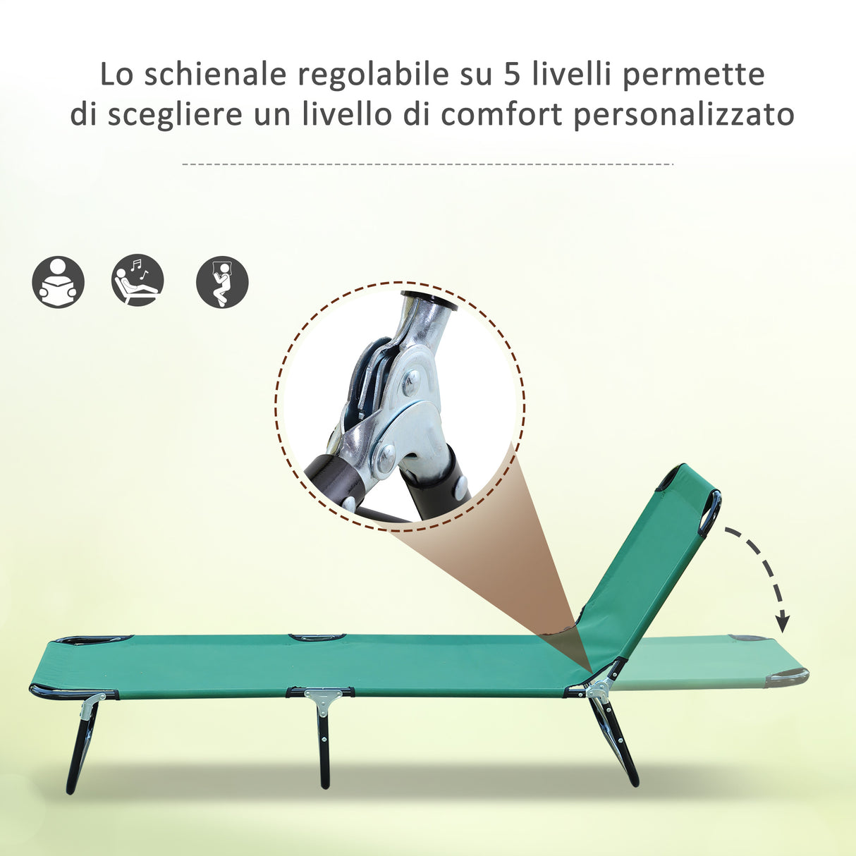 easycomfort sdraio da giardino pieghevole con schienale reclinabile su 4 posizioni 190x56x28cm verde