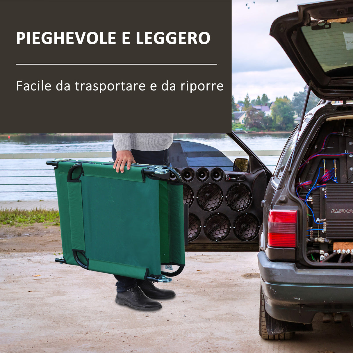 easycomfort sdraio da giardino pieghevole con schienale reclinabile su 4 posizioni 190x56x28cm verde