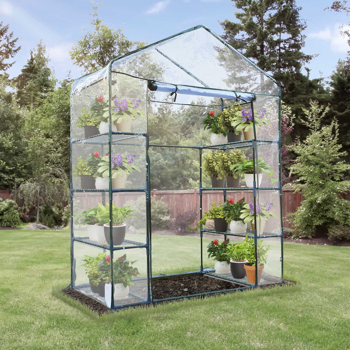 easycomfort easycomfort serra da giardino in acciaio e pvc trasparente con porta avvolgibile 143x73x195 cm verde