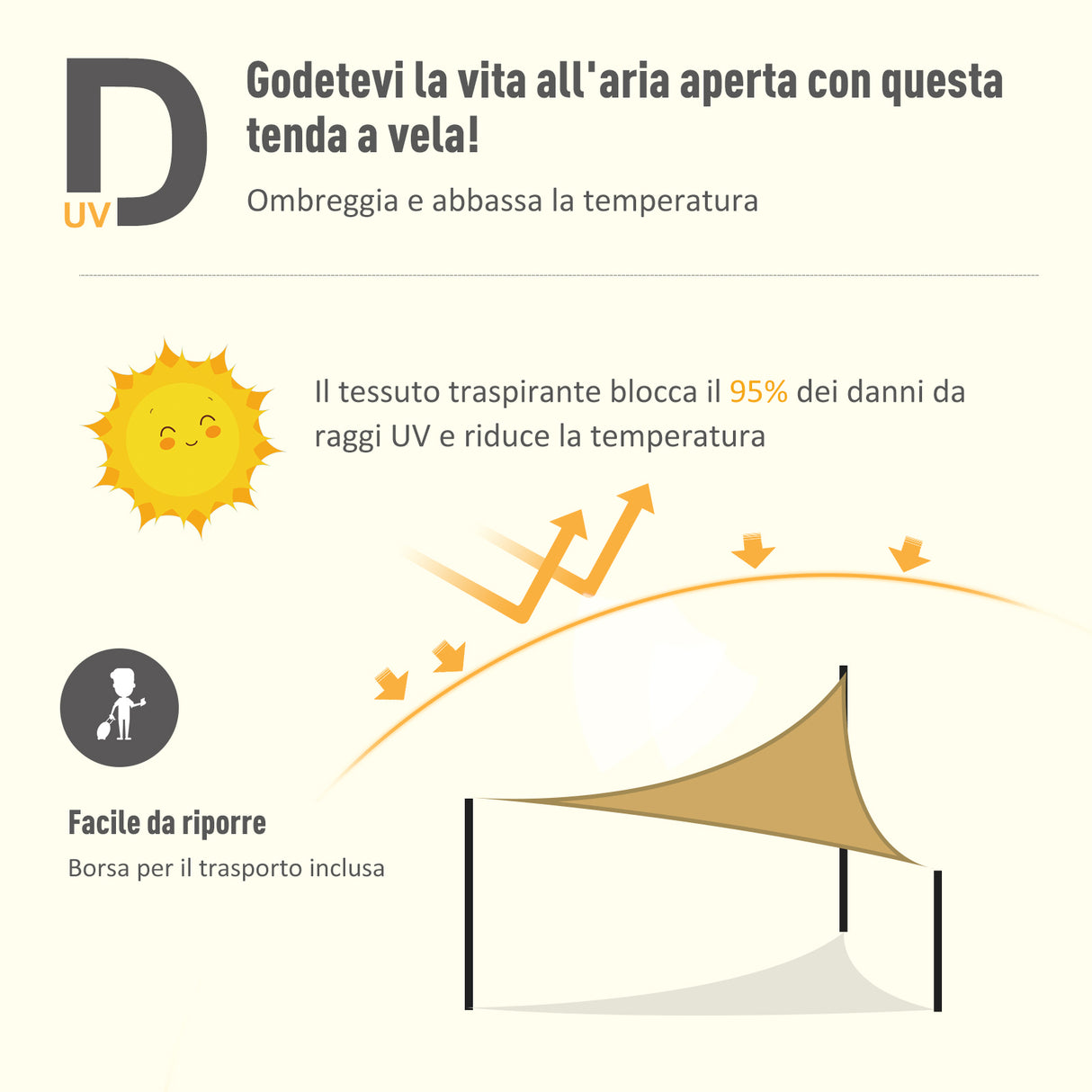 easycomfort easycomfort tenda da sole triangolare tenda a vela anti uv beige 5x5x5m