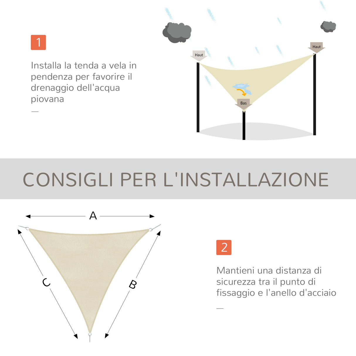 easycomfort easycomfort tenda da sole triangolare tenda a vela anti uv crema 5x5x5m