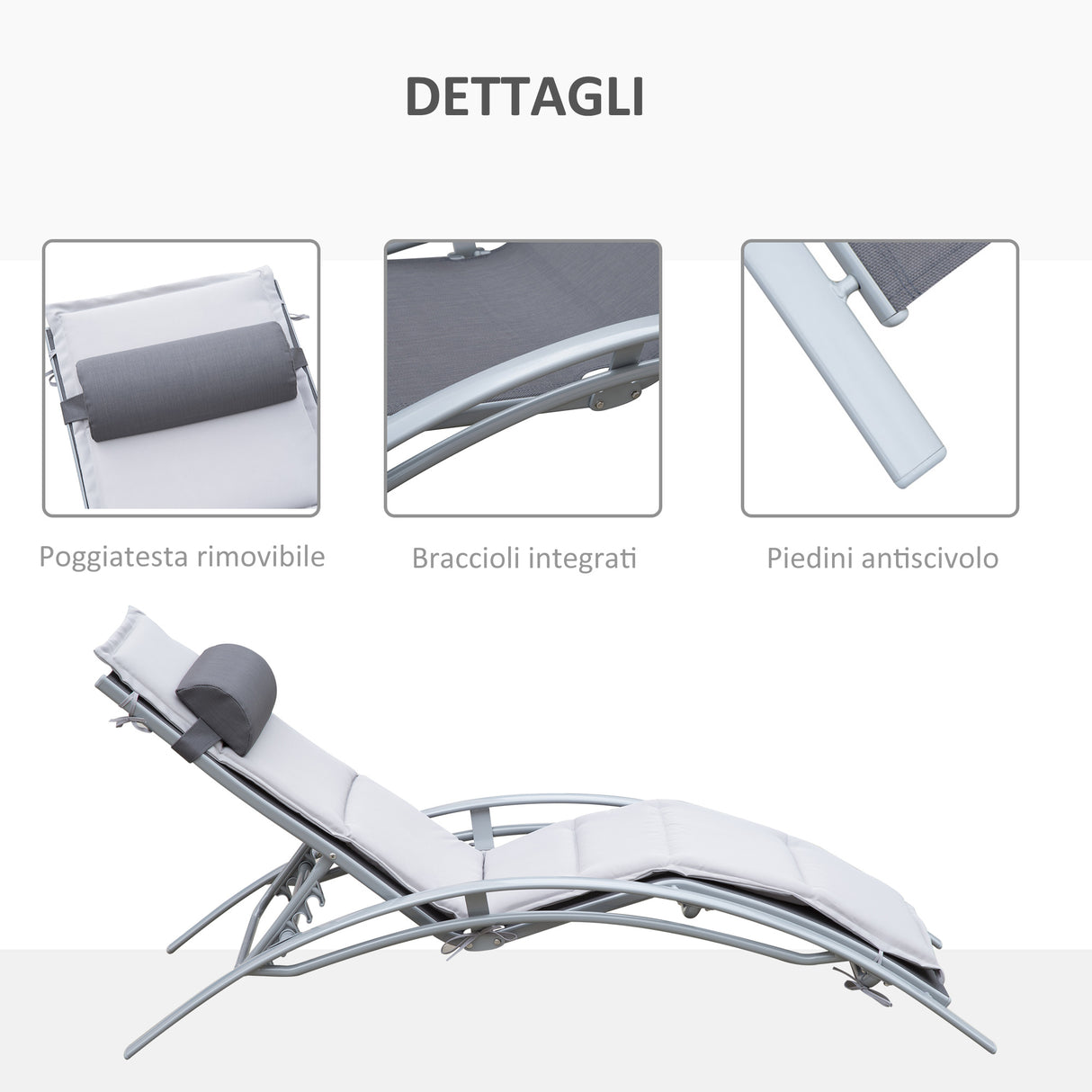 easycomfort easycomfort lettino sdraio pieghevole reclinabile con materassino e poggiatesta telaio in alluminio grigio