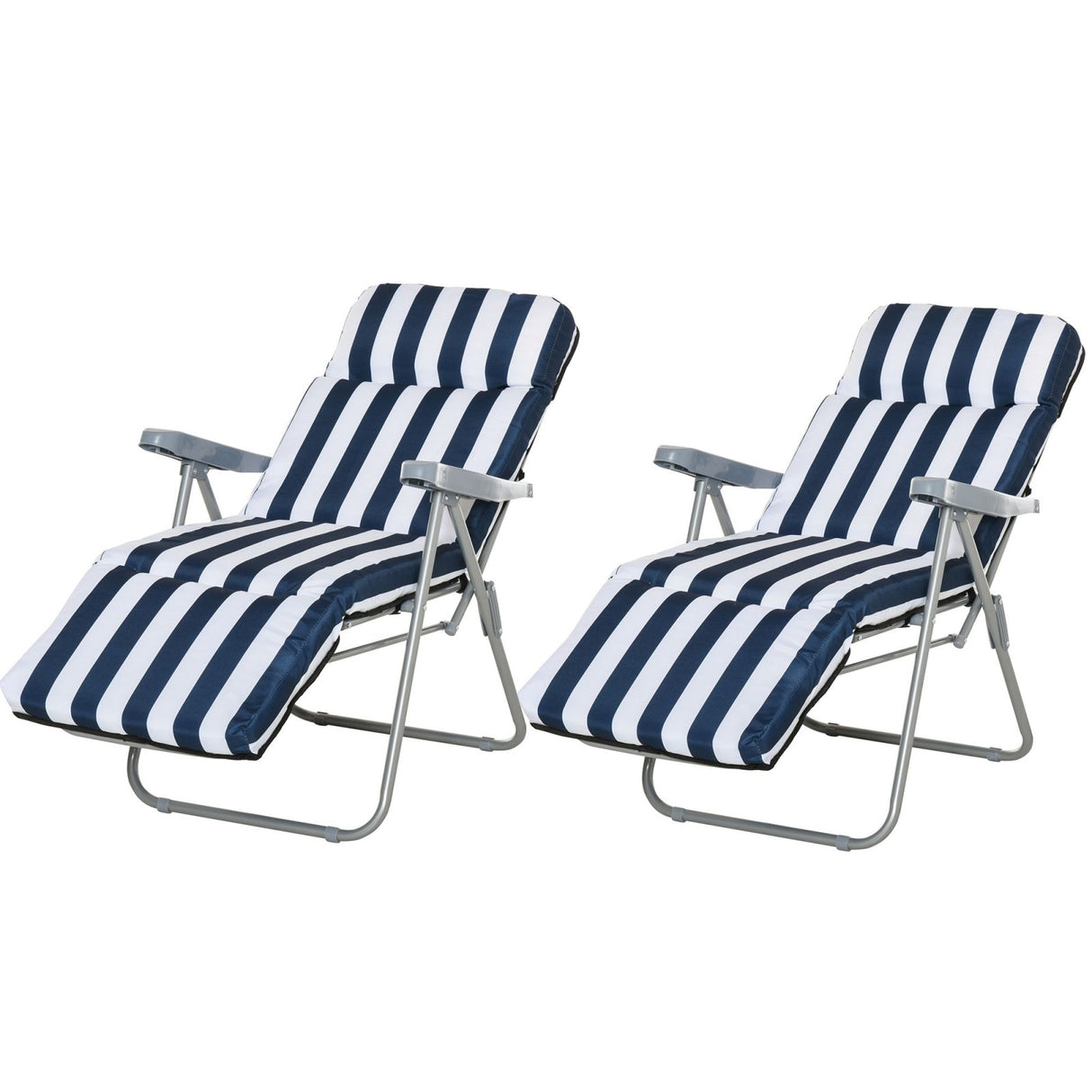 easycomfort easycomfort set 2 sedie a sdraio pieghevoli reclinabili con imbottitura a righe e braccioli bianco e blu