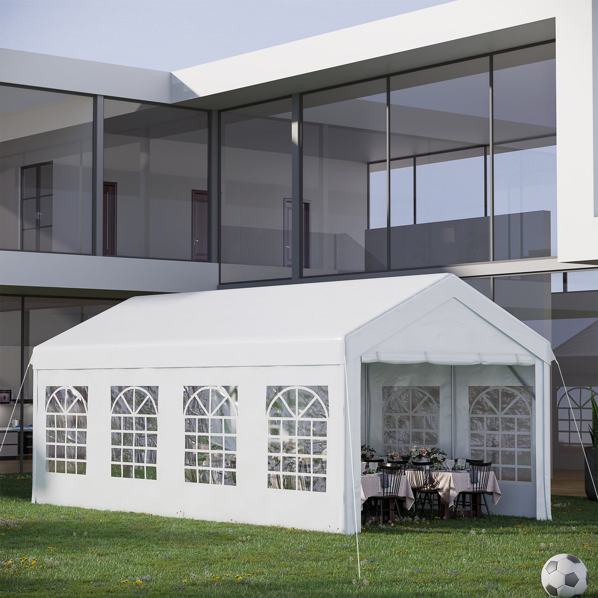 easycomfort gazebo da esterno tendone per feste telaio in acciaio impermeabile bianco 8x4x2.8m