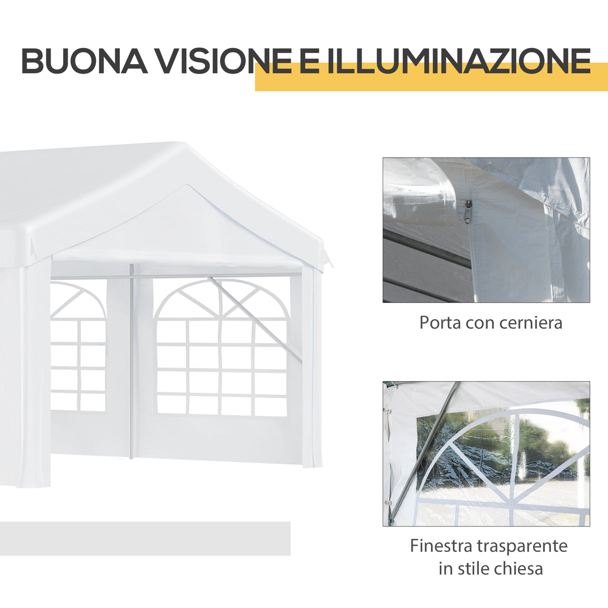 easycomfort gazebo da esterno tendone per feste telaio in acciaio impermeabile bianco 8x4x2.8m