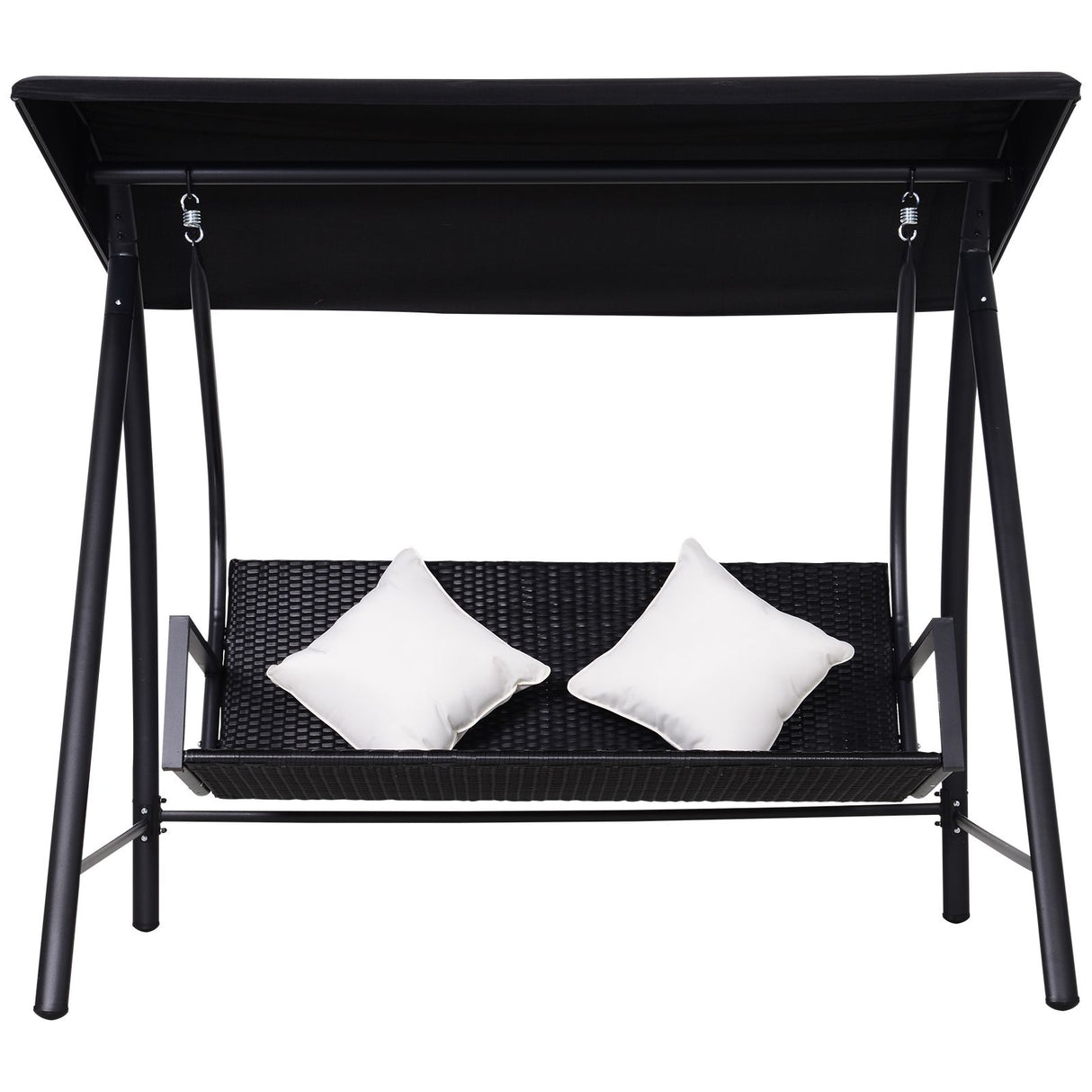 easycomfort easycomfort dondolo 3 posti in rattan e ferro con cuscini e tettuccio parasole nero