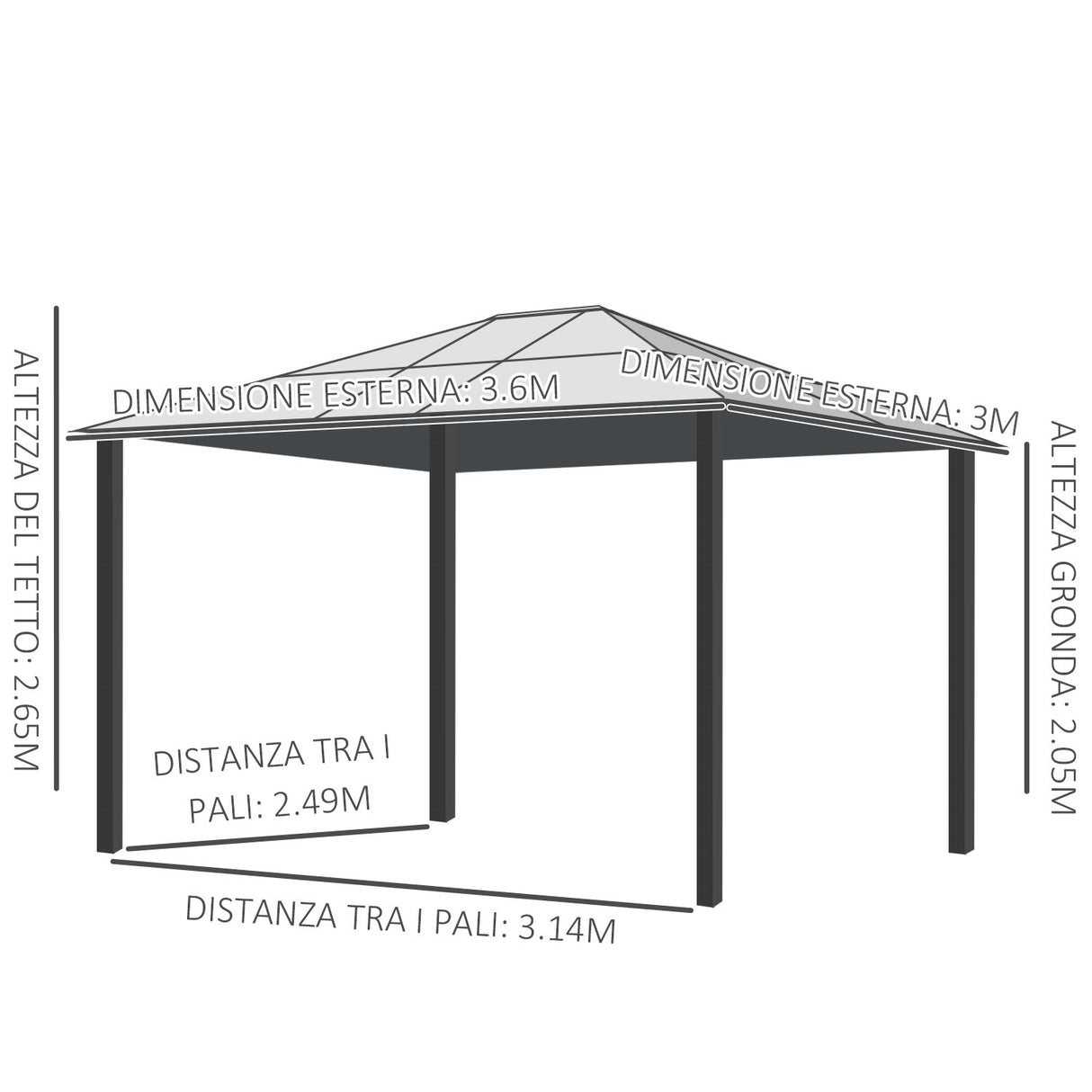 easycomfort gazebo di lusso in alluminio tendone da giardino 300x360x265cm