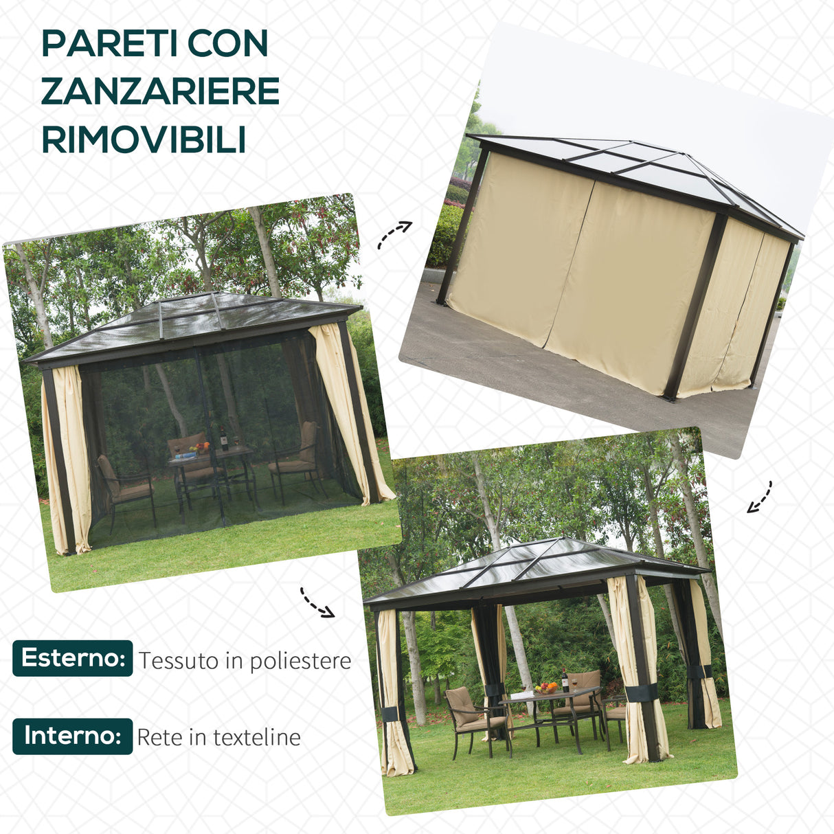 easycomfort gazebo di lusso in alluminio tendone da giardino 300x360x265cm