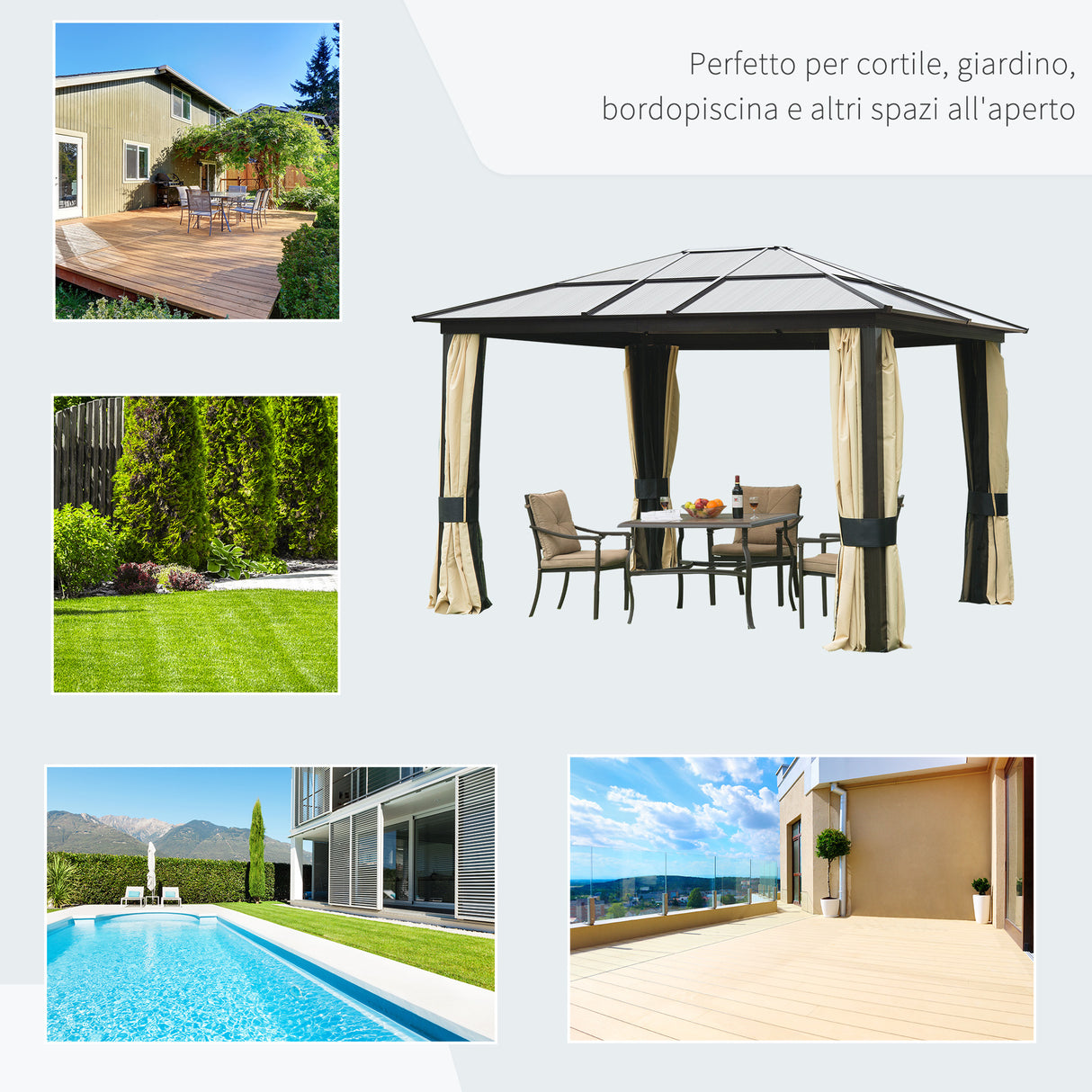 easycomfort gazebo di lusso in alluminio tendone da giardino 300x360x265cm