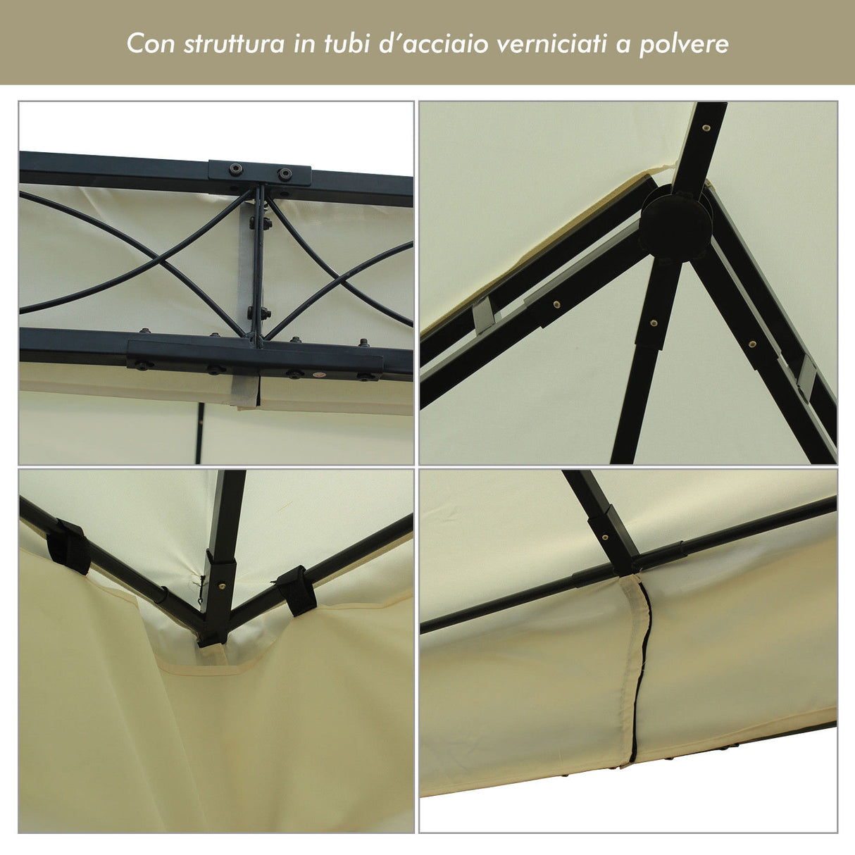 easycomfort easycomfort gazebo da giardino 3x4m in metallo con doppio tetto crema