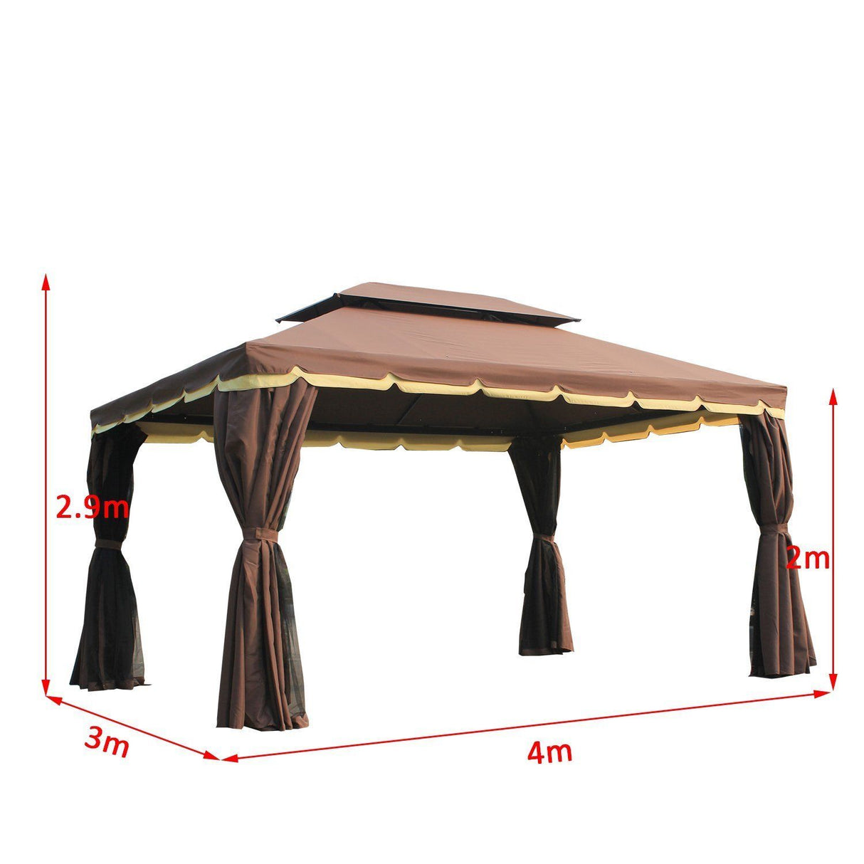 easycomfort easycomfort gazebo da giardino con doppio tetto e zanzariera in poliestere caffe 2.9x3.9m