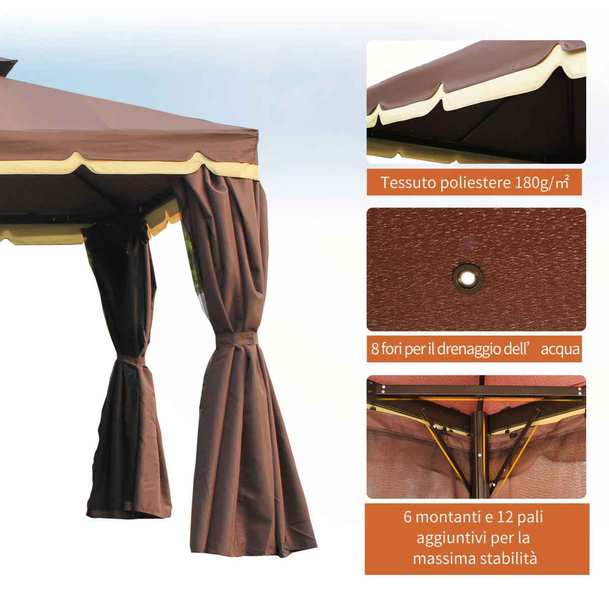 easycomfort easycomfort gazebo da giardino con doppio tetto e zanzariera in poliestere caffe 2.9x3.9m