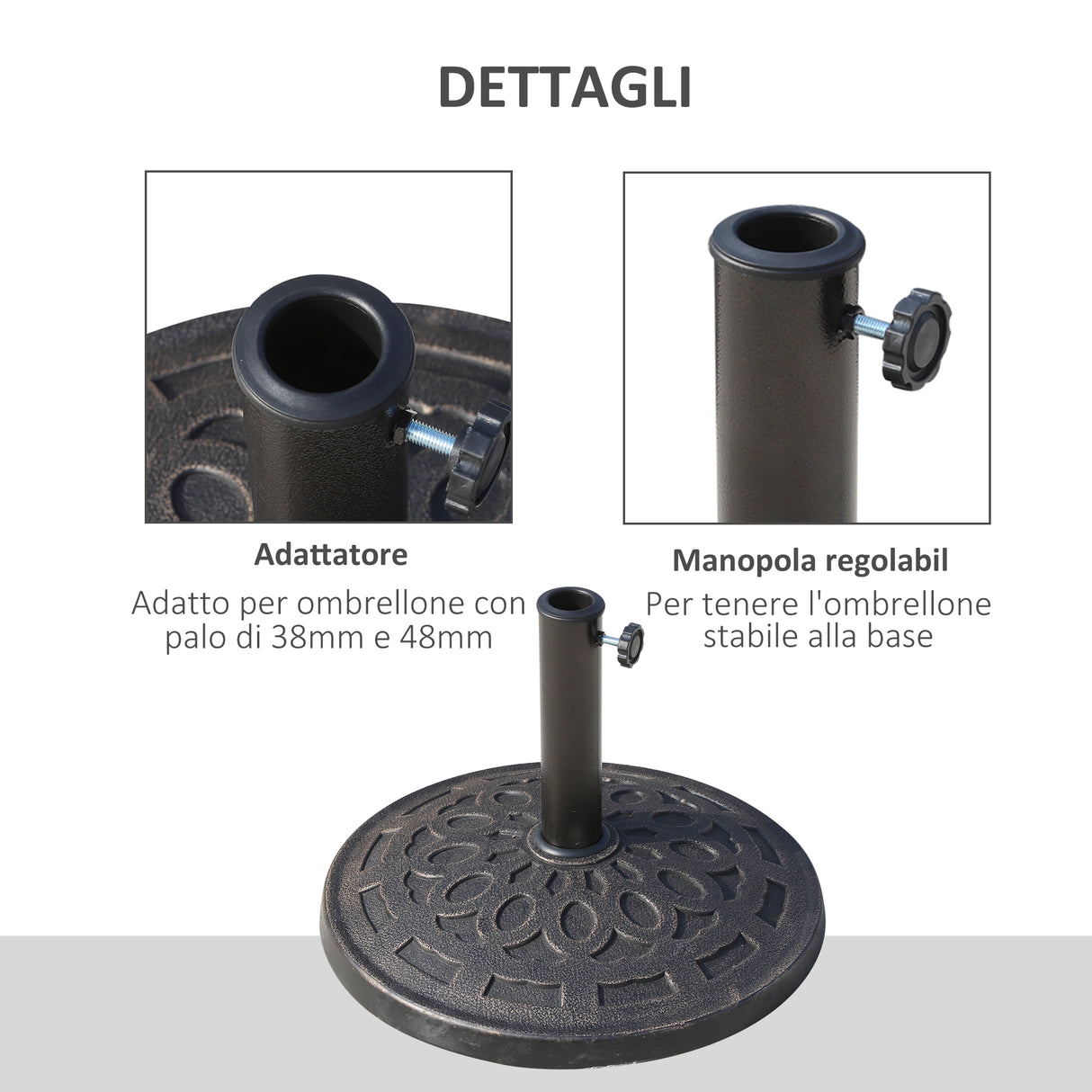 easycomfort base per ombrellone 12kg in resina 48.5x34cm per pali 38 48mm bronzo