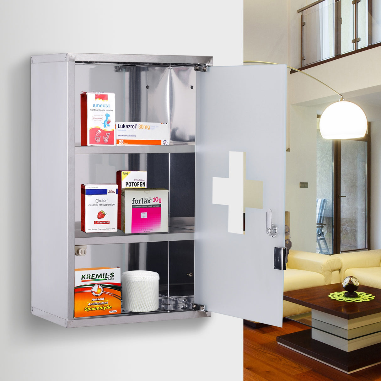 easycomfort easycomfort armadietto medicinali 50x30x18cm cassetta mobile bagno primo soccorso in acciaio inox con serratura ean 8054111845243