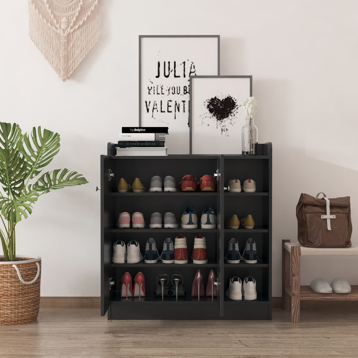 easycomfort easycomfort armadio scarpiera salvaspazio regolabile scarpiera moderna in legno per 12 paia di scarpe con 4 ripiani aperti 83x30x90 cm nero ean 8054111842204