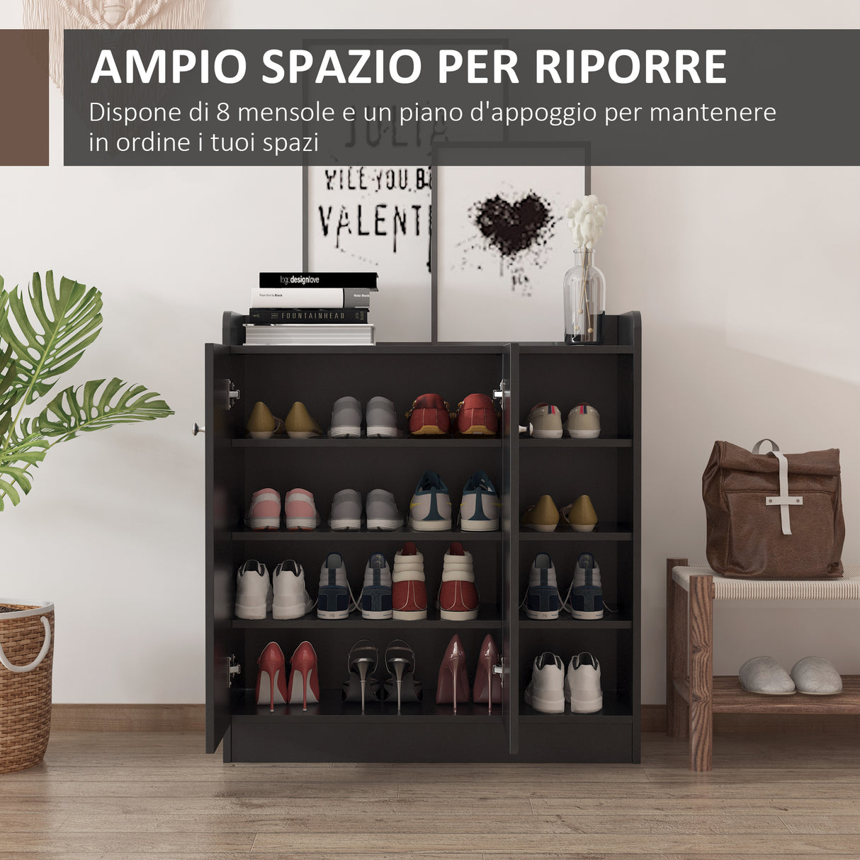 easycomfort easycomfort armadio scarpiera salvaspazio regolabile scarpiera moderna in legno per 12 paia di scarpe con 4 ripiani aperti 83x30x90 cm nero ean 8054111842204