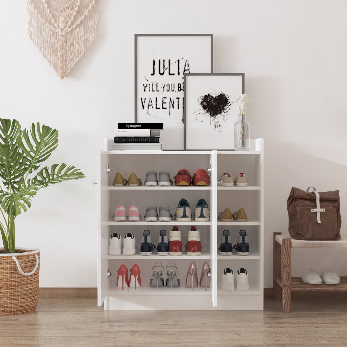 easycomfort easycomfort armadio scarpiera bianca salvaspazio e moderna in legno per 12 paia di scarpe 4 ripiani aperti 83 x 30 x 90cm bianca ean 8054111846875