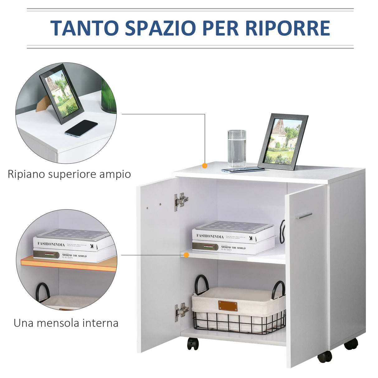 easycomfort easycomfort mobiletto in legno con ruote e 2 ante 60x35x65cm bianco ean 8054144131573