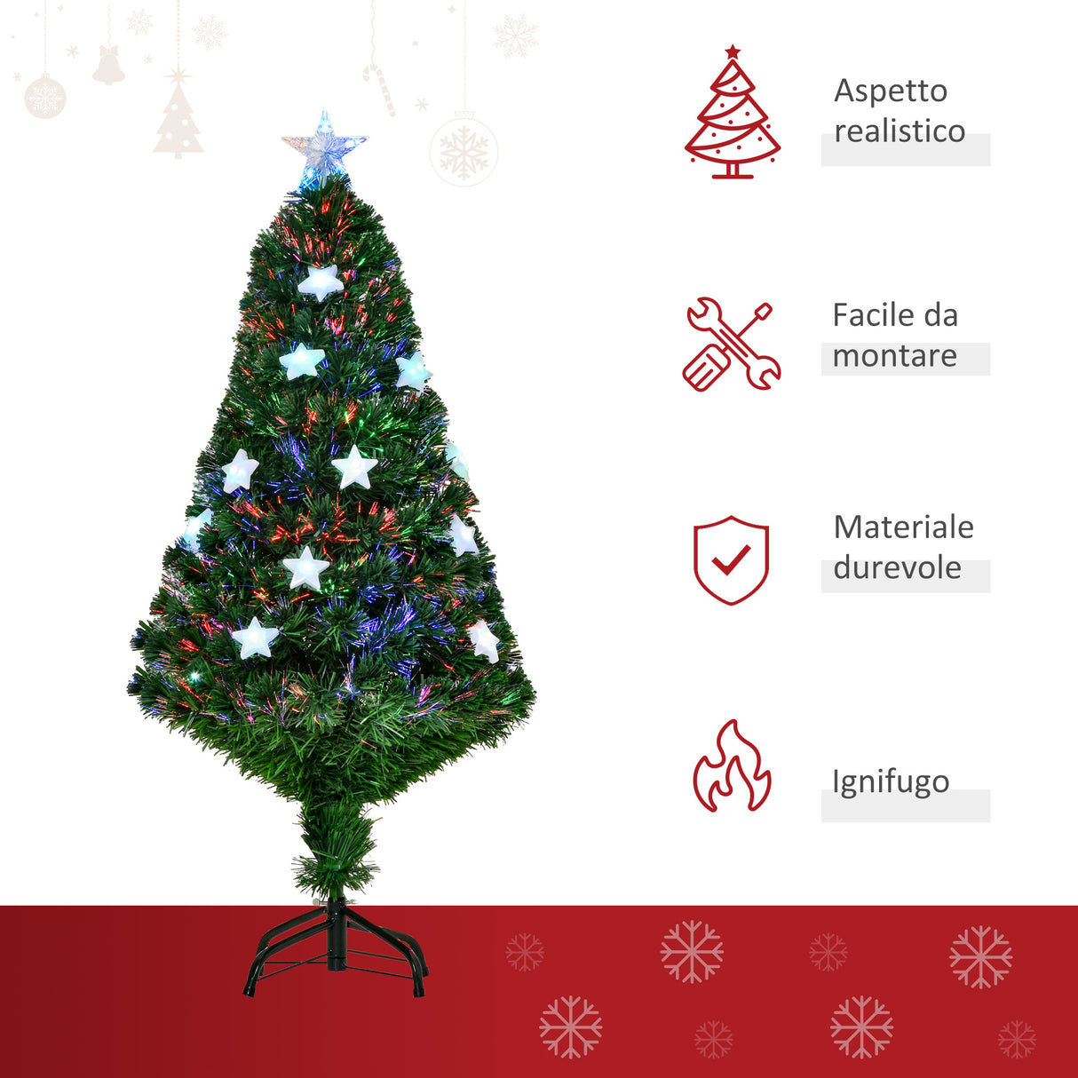 easycomfort easycomfort albero di natale artificiale 120cm a fibra ottica e 16 luci led a forma di stella