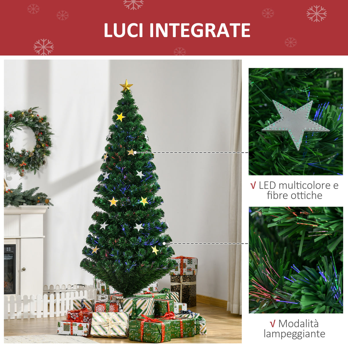 easycomfort easycomfort albero di natale 180cm con 27 luci led fibre ottiche e 230 rami albero di natale artificiale