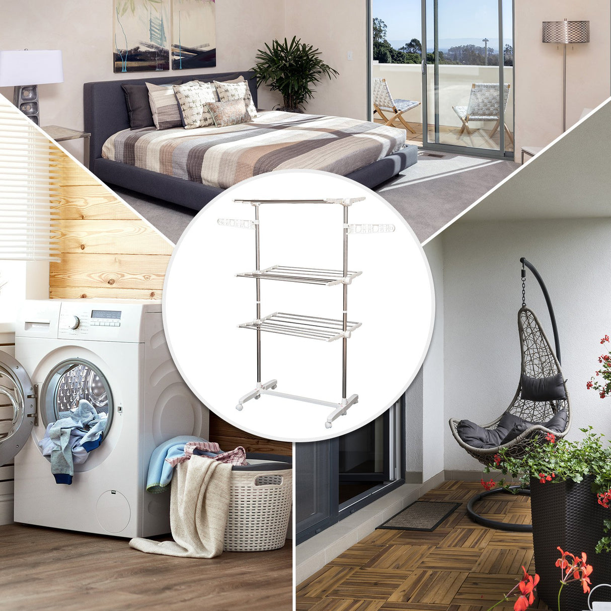 easycomfort easycomfort stendino verticale pieghevole in acciaio e plastica con 6 ruote e 3 ripiani regolabili 142x55x172 cm ean 8054144131443