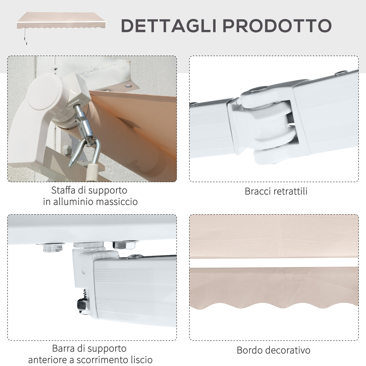easycomfort easycomfort tenda da sole a bracci per esterno regolazione con manovella 300x250cm