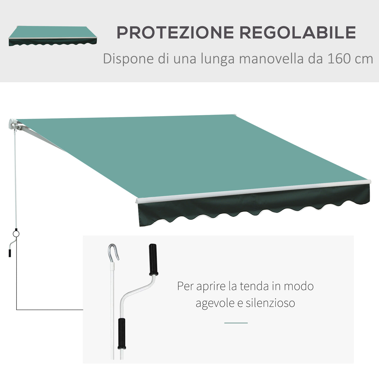 easycomfort tenda da sole a bracci per esterno con manovella metallo e poliestere 3x2.5m verde