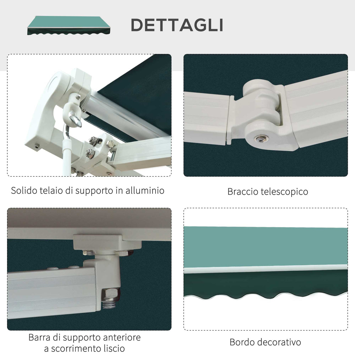 easycomfort tenda da sole a bracci per esterno con manovella metallo e poliestere 3x2.5m verde