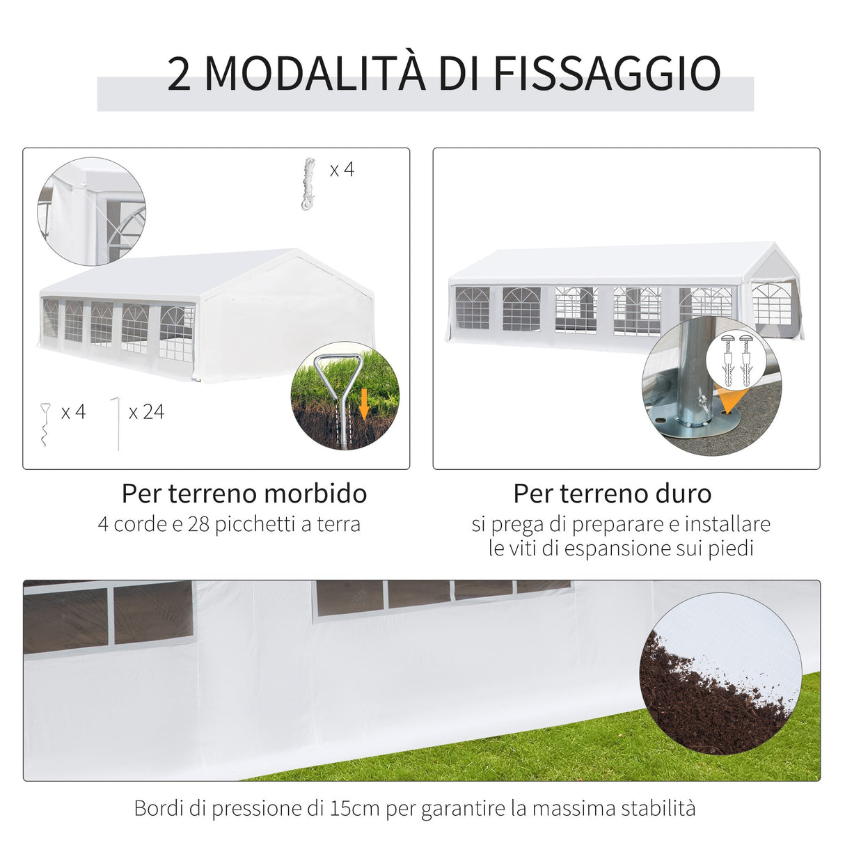 easycomfort easycomfort gazebo da giardino 10x6m con pareti rimovibili e finestre acciaio e poliestere