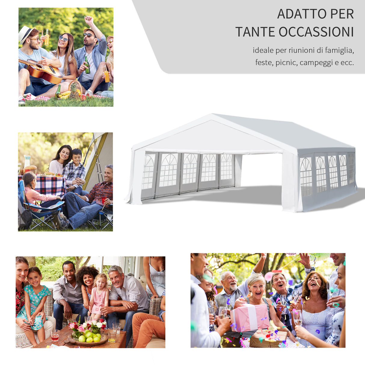 easycomfort easycomfort gazebo da giardino 10x6m con pareti rimovibili e finestre acciaio e poliestere