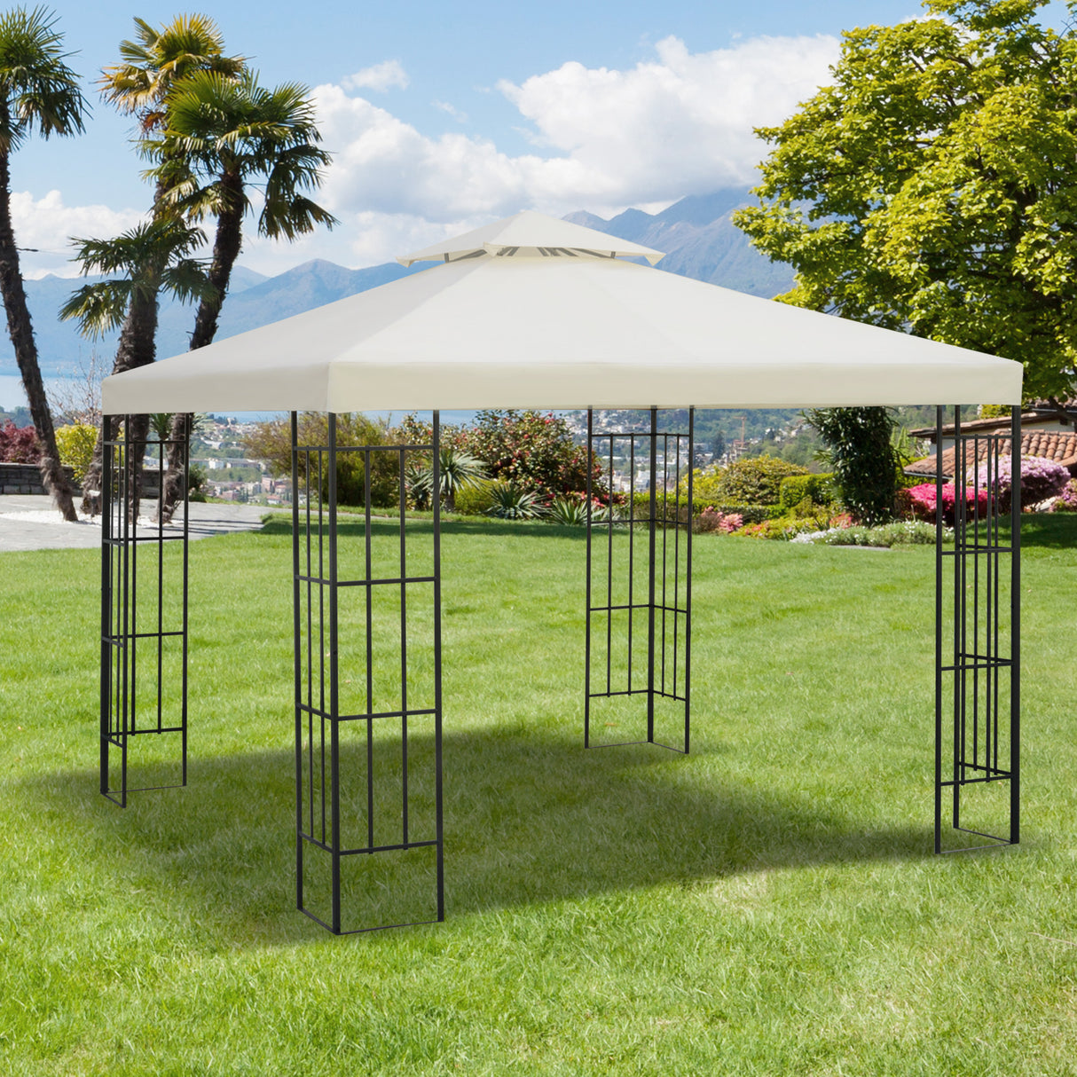 easycomfort easycomfort tetto di ricambio impermeabile per gazebo da giardino doppio tetto 3x3m crema