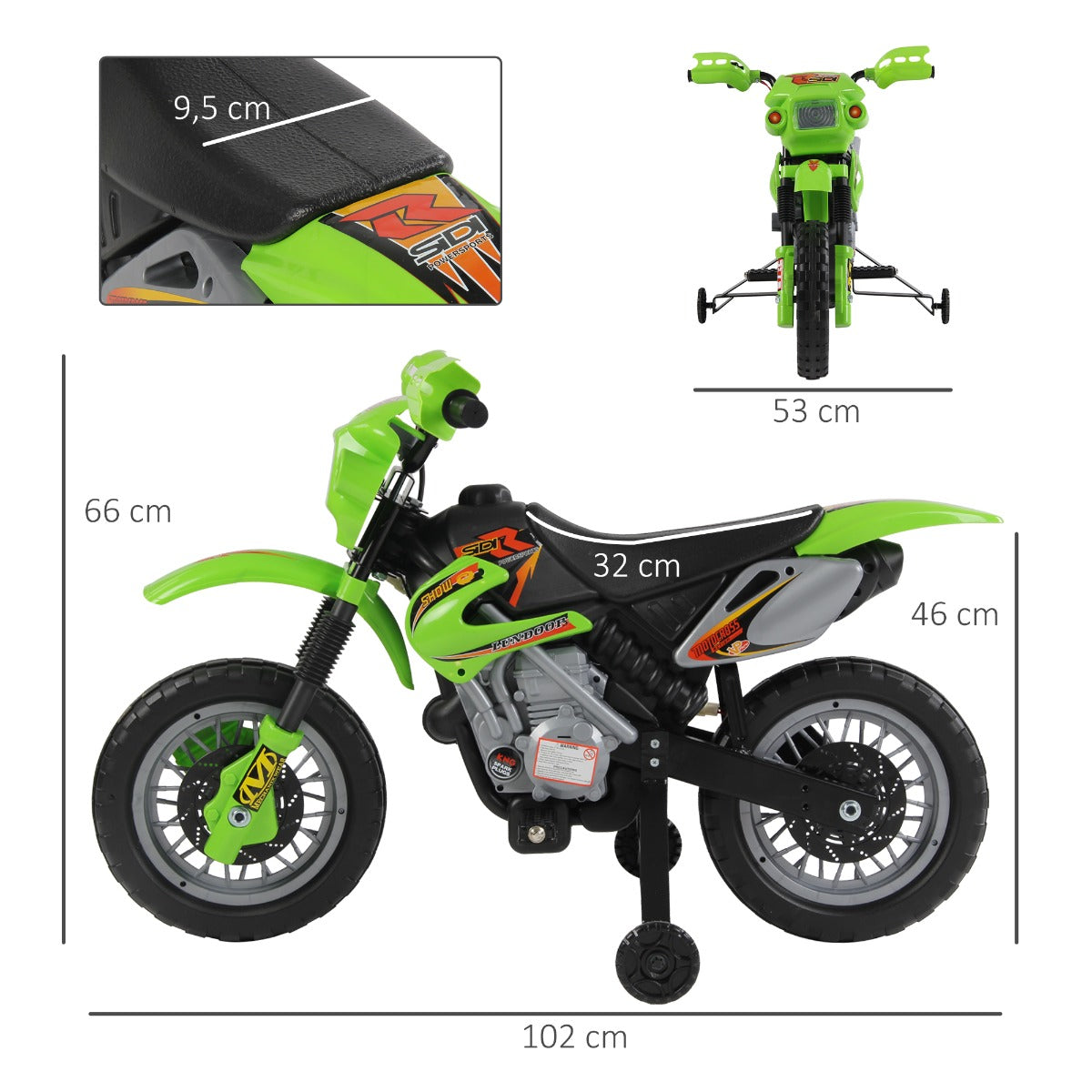 easycomfort easycomfort moto cross elettrica con rotelle verde per bambini 3 anni e piu batteria 6v velocita 2 5kmh 102 x 53 x 66cm