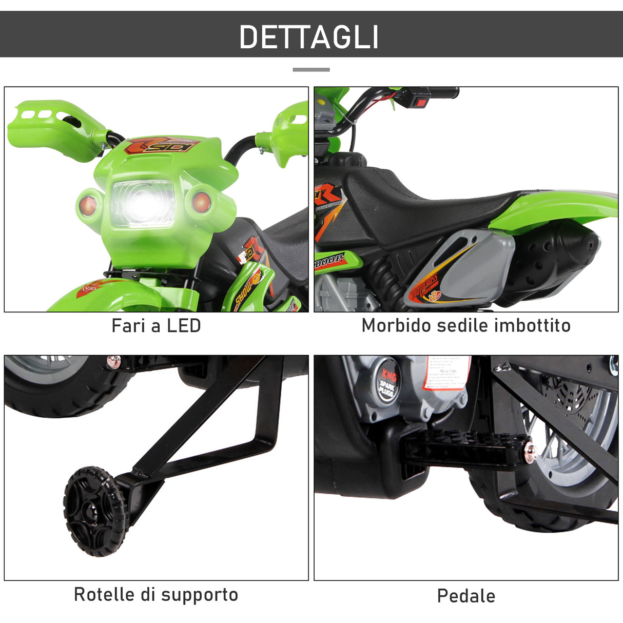 easycomfort easycomfort moto cross elettrica con rotelle verde per bambini 3 anni e piu batteria 6v velocita 2 5kmh 102 x 53 x 66cm