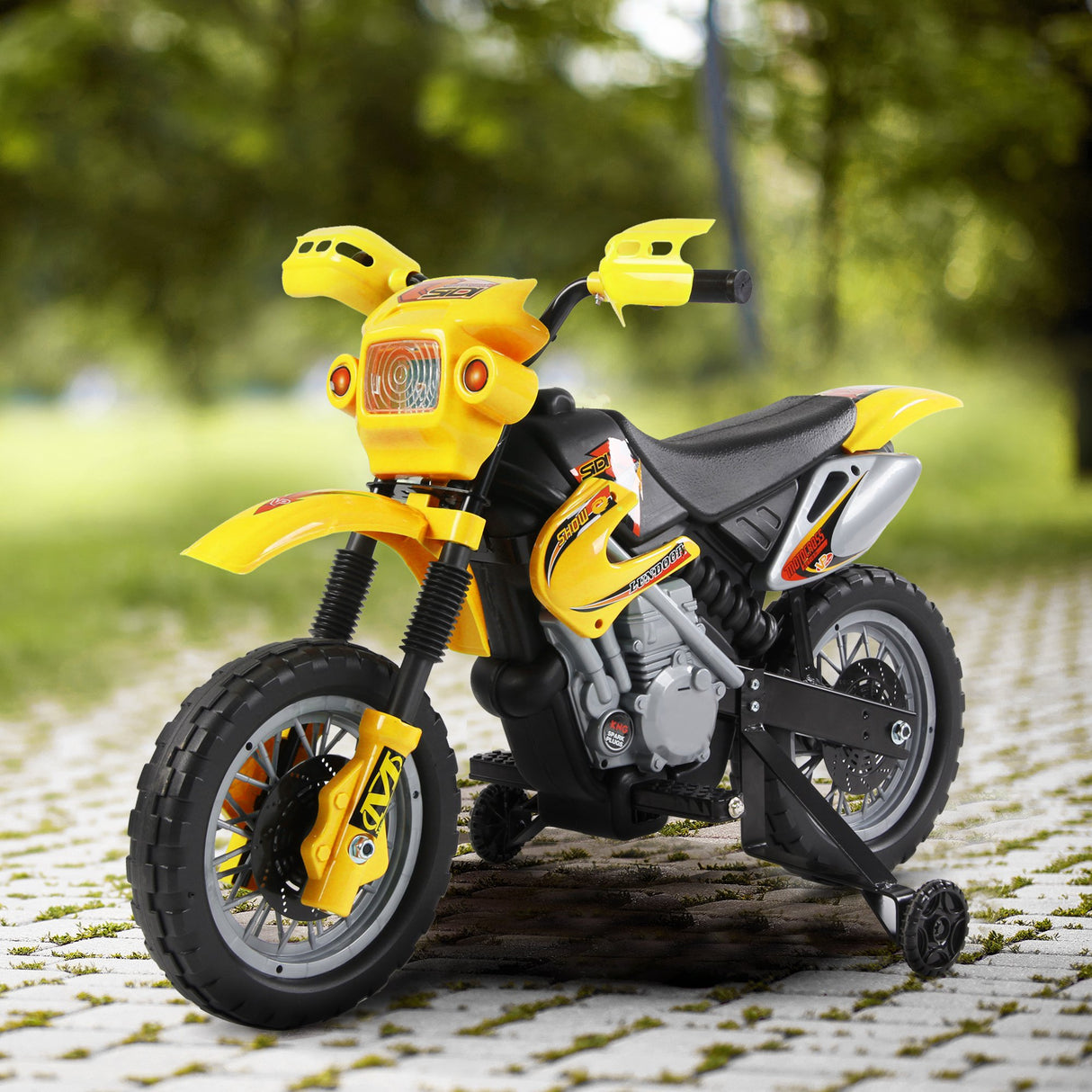 easycomfort easycomfort moto cross elettrica con rotelle giallo per bambini 3 anni e piu batteria 6v velocita 2 5kmh 102 x 53 x 66cm