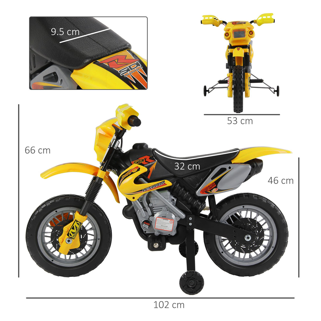 easycomfort easycomfort moto cross elettrica con rotelle giallo per bambini 3 anni e piu batteria 6v velocita 2 5kmh 102 x 53 x 66cm