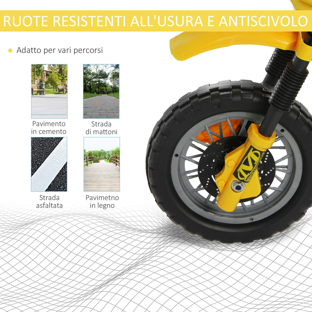 easycomfort easycomfort moto cross elettrica con rotelle giallo per bambini 3 anni e piu batteria 6v velocita 2 5kmh 102 x 53 x 66cm