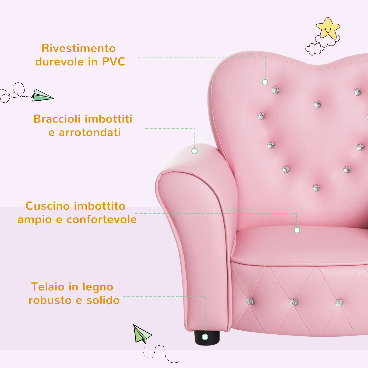 easycomfort easycomfort poltroncina per bambini imbottita poltrona per cameretta con rivestimento in pvc e struttura in legno 59x41 5x49cm rosa