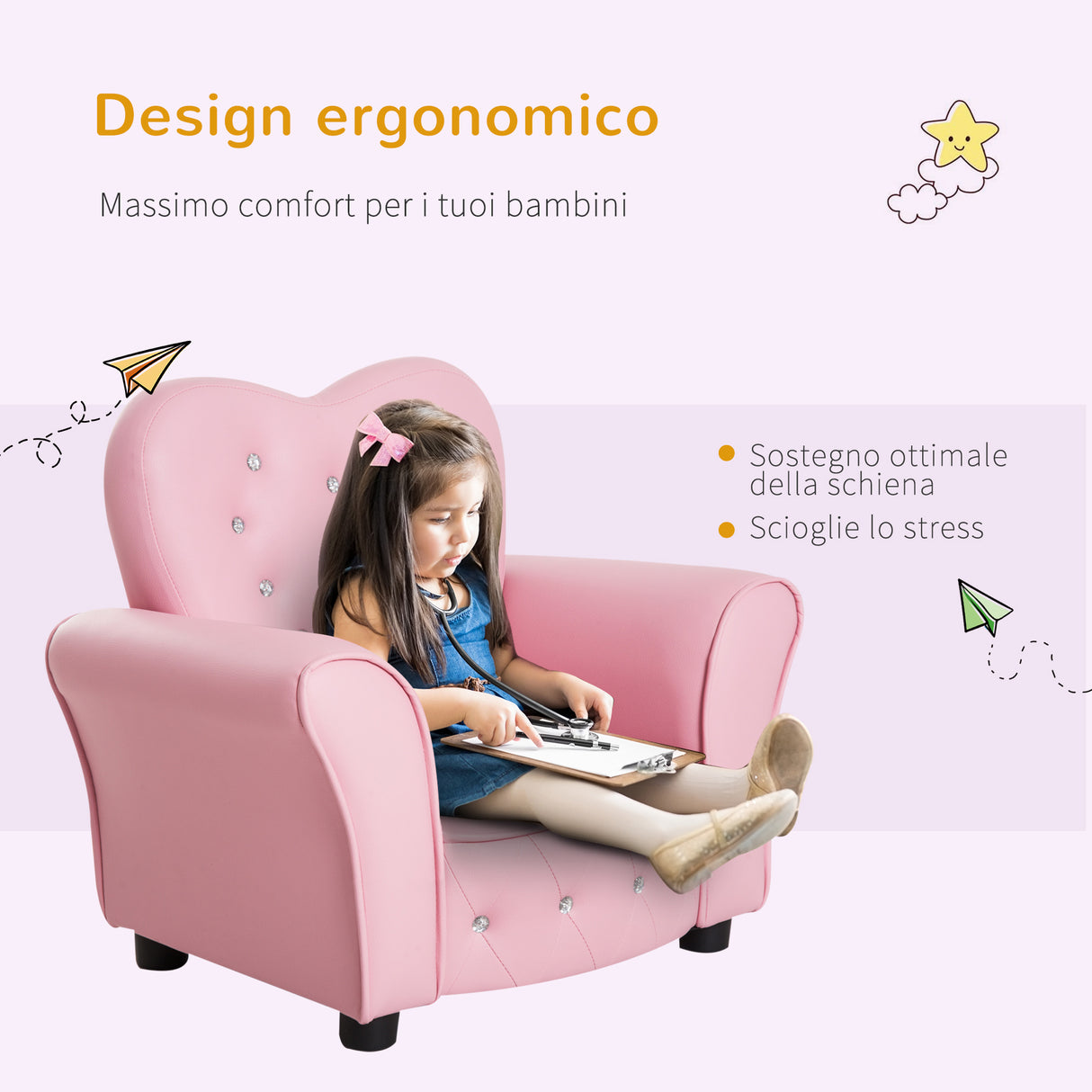 easycomfort easycomfort poltroncina per bambini imbottita poltrona per cameretta con rivestimento in pvc e struttura in legno 59x41 5x49cm rosa