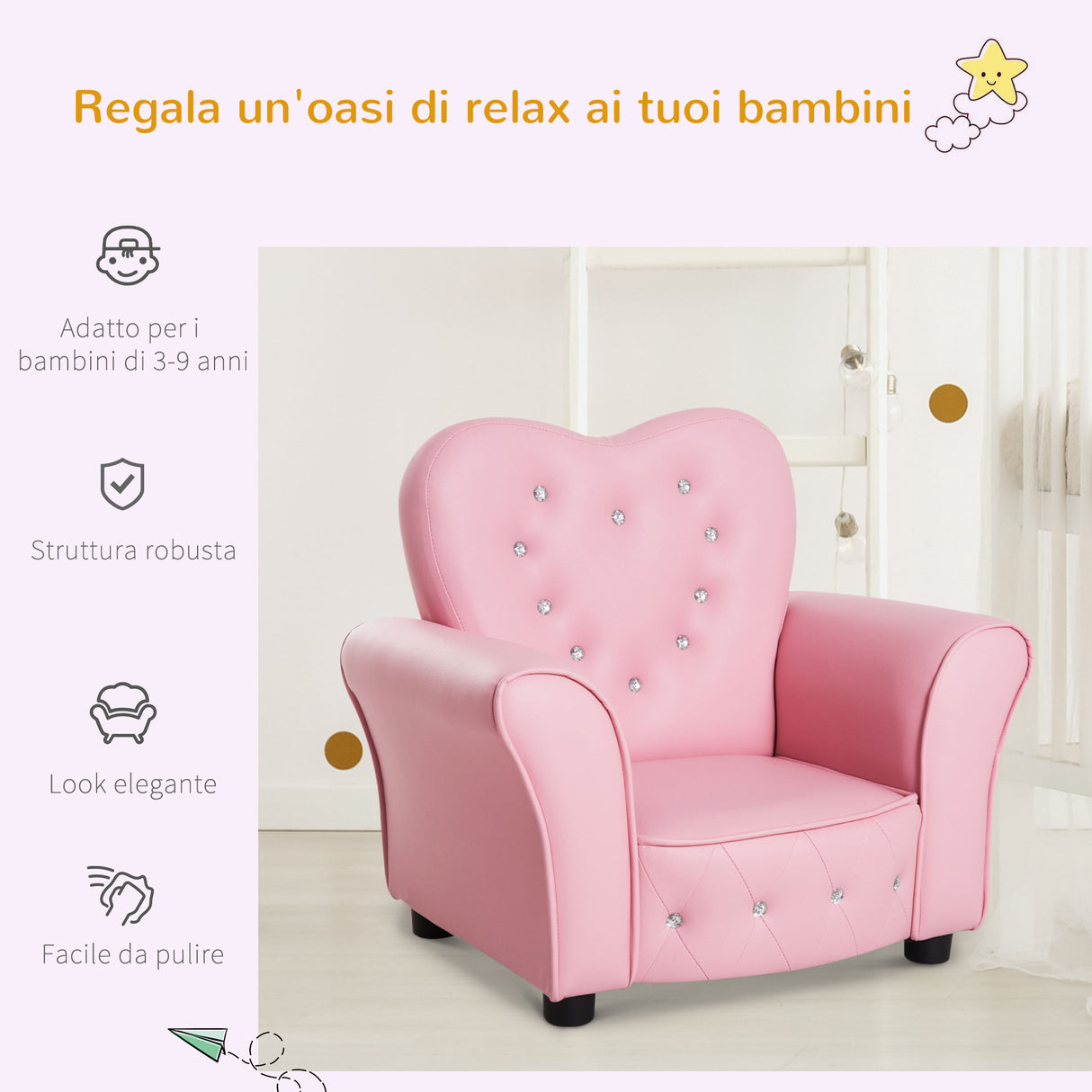 easycomfort easycomfort poltroncina per bambini imbottita poltrona per cameretta con rivestimento in pvc e struttura in legno 59x41 5x49cm rosa