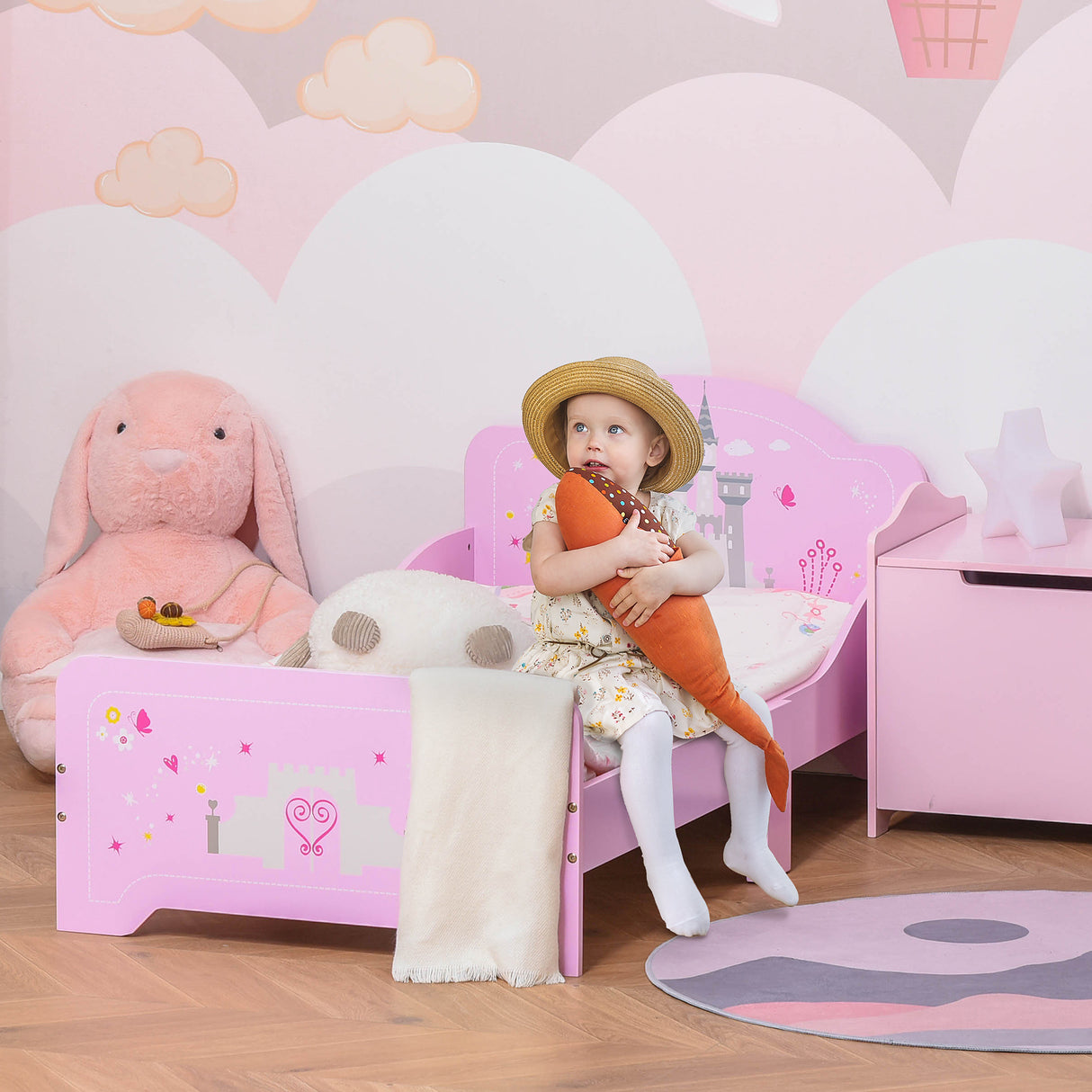 easycomfort easycomfort letto per bambini con bordi rialzati in legno per cameretta lettino per bimbi da 3 6 anni 143x73x60cm rosa