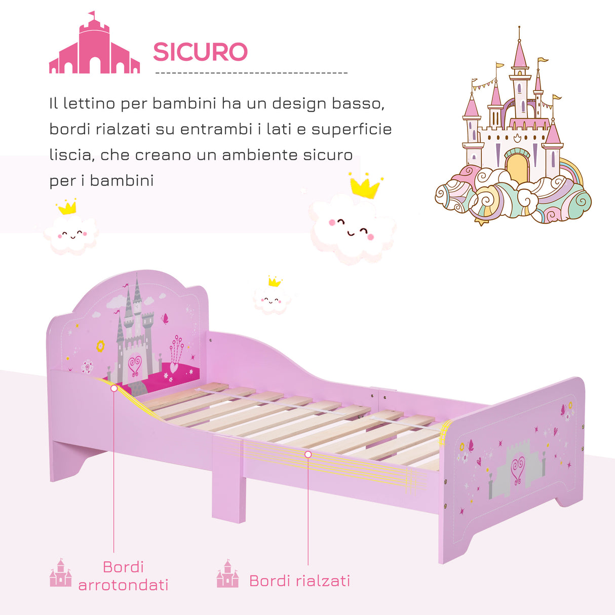 easycomfort easycomfort letto per bambini con bordi rialzati in legno per cameretta lettino per bimbi da 3 6 anni 143x73x60cm rosa