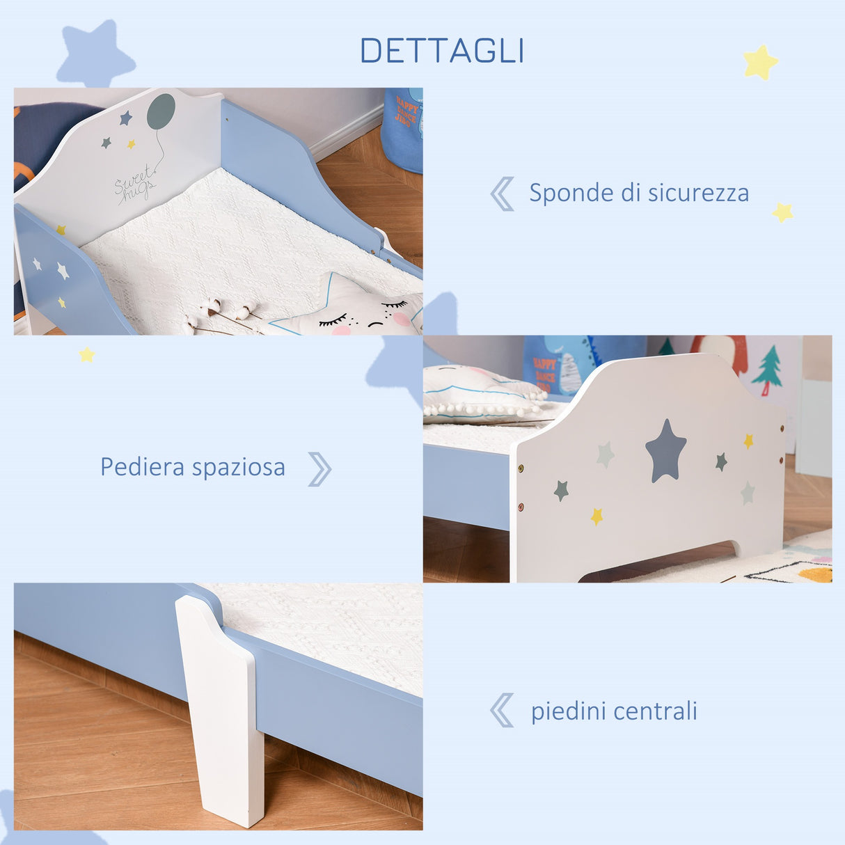 easycomfort easycomfort letto basso per bambini e bambine di 3 anni con sponde lettino blu e bianco 143 x 74 x 59 cm