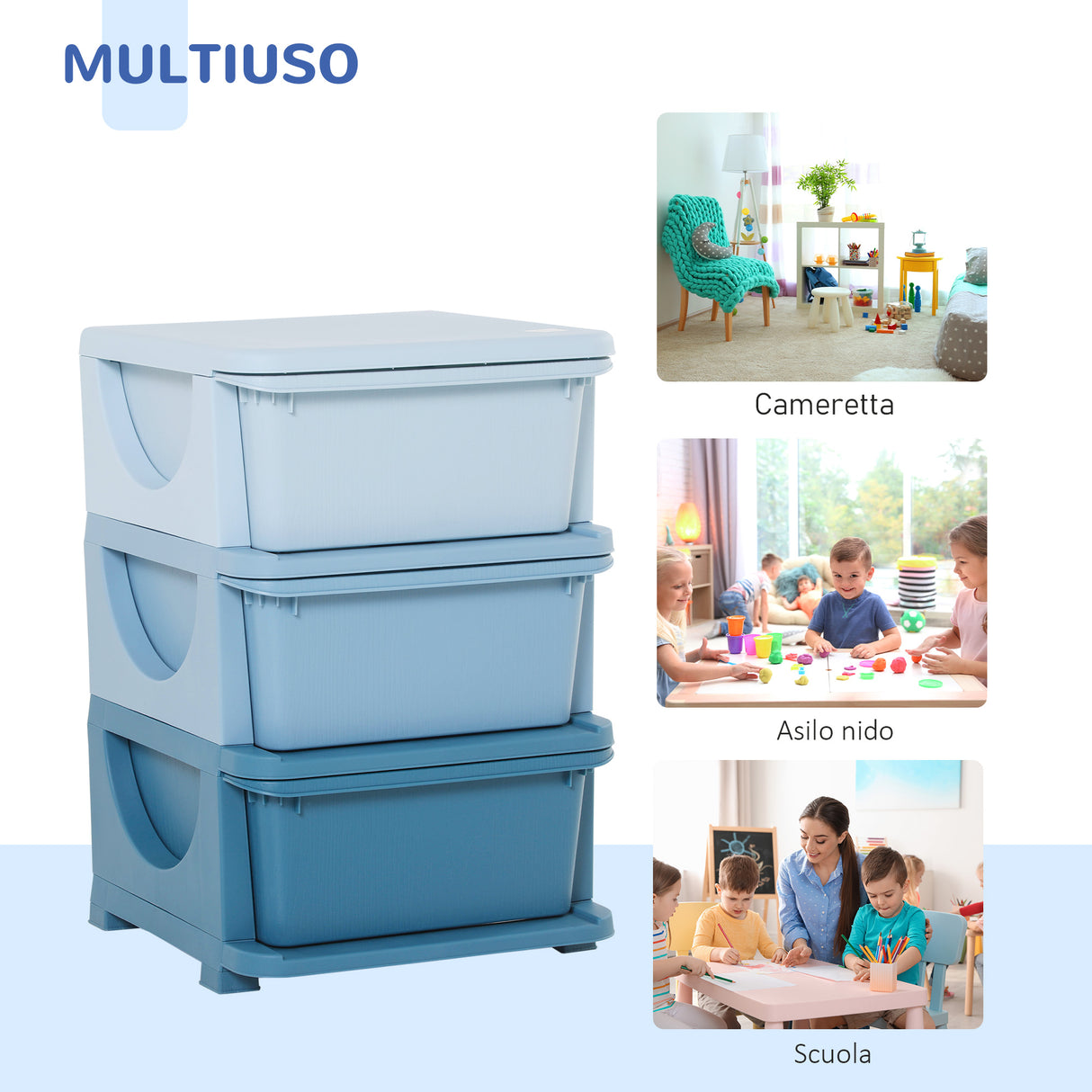 easycomfort easycomfort cassettiera in plastica colorata per cameretta con 3 cassetti 37x37x56 5cm blu